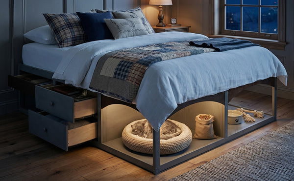 English Elm King Platform Bed Six Storage Drawers No Box Spring Minimalist Scandinavian Bedroom Antique Gray LP000146AAE