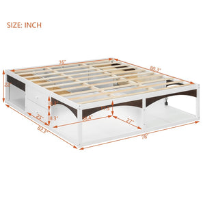 English Elm King Platform Bed Six Storage Drawers No Box Spring Minimalist Scandinavian Bedroom White LP000146AAK