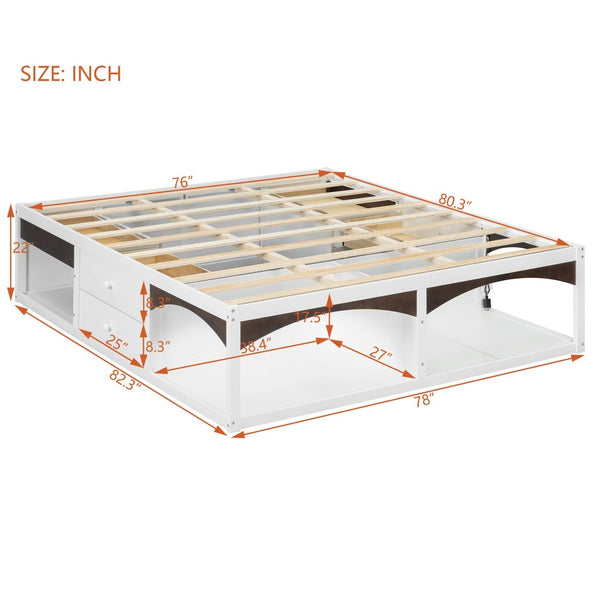 English Elm King Platform Bed Six Storage Drawers No Box Spring Minimalist Scandinavian Bedroom White LP000146AAK