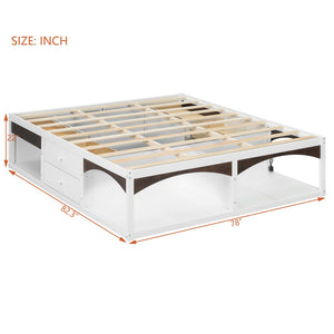 English Elm King Platform Bed Six Storage Drawers No Box Spring Minimalist Scandinavian Bedroom White LP000146AAK