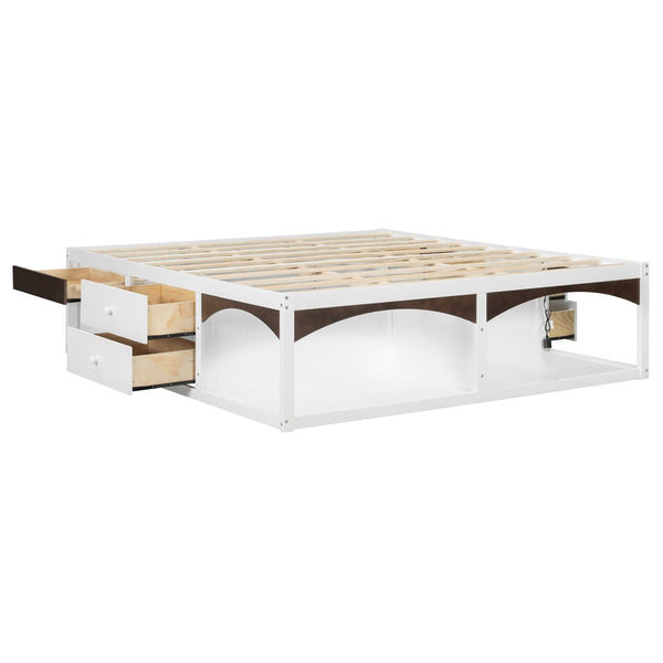 English Elm King Platform Bed Six Storage Drawers No Box Spring Minimalist Scandinavian Bedroom White LP000146AAK