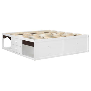 English Elm King Platform Bed Six Storage Drawers No Box Spring Minimalist Scandinavian Bedroom White LP000146AAK