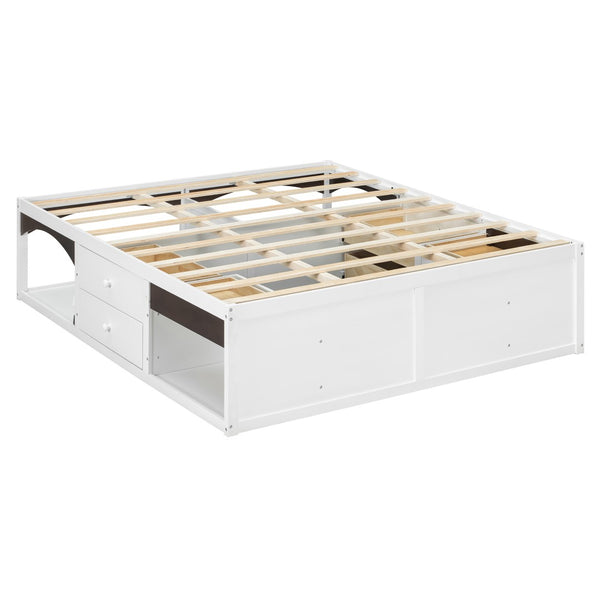 English Elm King Platform Bed Six Storage Drawers No Box Spring Minimalist Scandinavian Bedroom White LP000146AAK