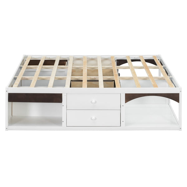 English Elm King Platform Bed Six Storage Drawers No Box Spring Minimalist Scandinavian Bedroom White LP000146AAK