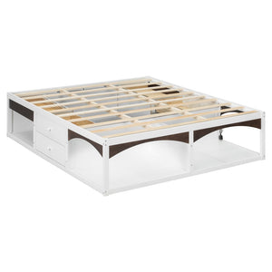 English Elm King Platform Bed Six Storage Drawers No Box Spring Minimalist Scandinavian Bedroom White LP000146AAK