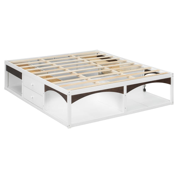 English Elm King Platform Bed Six Storage Drawers No Box Spring Minimalist Scandinavian Bedroom White LP000146AAK