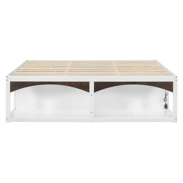 English Elm King Platform Bed Six Storage Drawers No Box Spring Minimalist Scandinavian Bedroom White LP000146AAK
