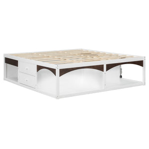 English Elm King Platform Bed Six Storage Drawers No Box Spring Minimalist Scandinavian Bedroom White LP000146AAK