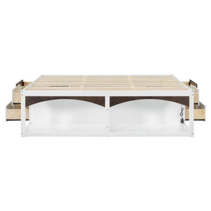 English Elm King Platform Bed Six Storage Drawers No Box Spring Minimalist Scandinavian Bedroom White LP000146AAK