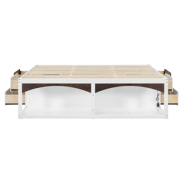 English Elm King Platform Bed Six Storage Drawers No Box Spring Minimalist Scandinavian Bedroom White LP000146AAK