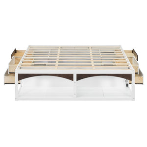 English Elm King Platform Bed Six Storage Drawers No Box Spring Minimalist Scandinavian Bedroom White LP000146AAK
