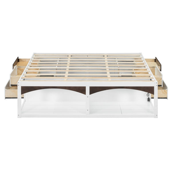 English Elm King Platform Bed Six Storage Drawers No Box Spring Minimalist Scandinavian Bedroom White LP000146AAK