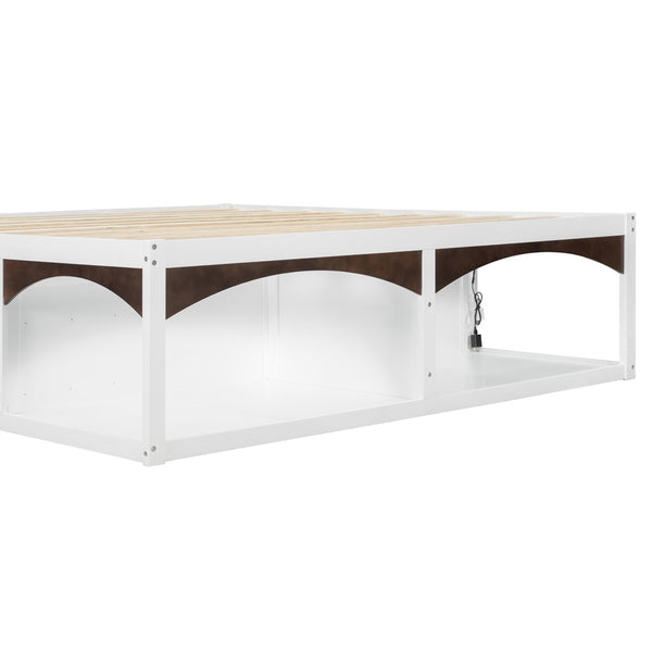 English Elm King Platform Bed Six Storage Drawers No Box Spring Minimalist Scandinavian Bedroom White LP000146AAK