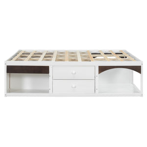 English Elm King Platform Bed Six Storage Drawers No Box Spring Minimalist Scandinavian Bedroom White LP000146AAK