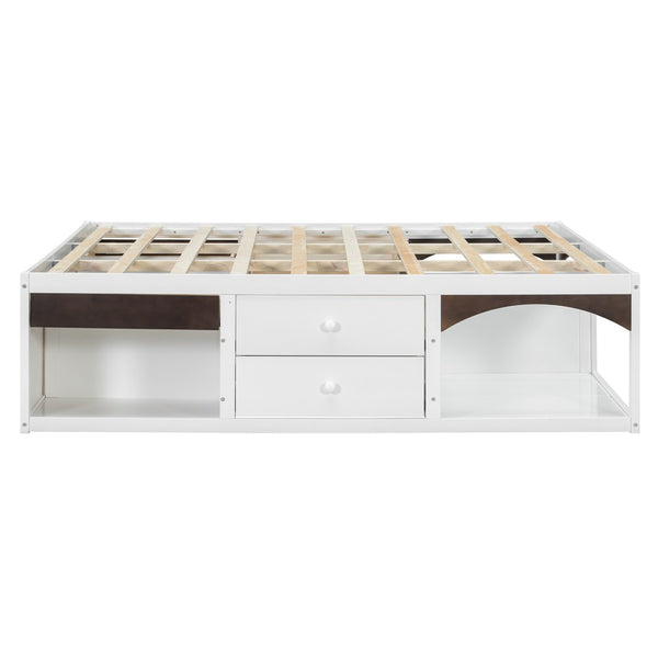 English Elm King Platform Bed Six Storage Drawers No Box Spring Minimalist Scandinavian Bedroom White LP000146AAK