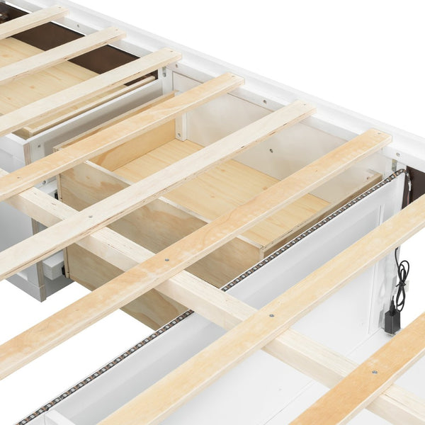 English Elm King Platform Bed Six Storage Drawers No Box Spring Minimalist Scandinavian Bedroom White LP000146AAK