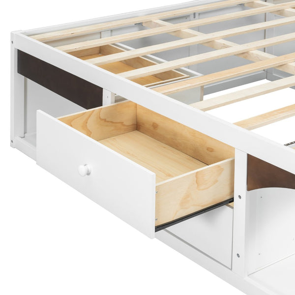 English Elm King Platform Bed Six Storage Drawers No Box Spring Minimalist Scandinavian Bedroom White LP000146AAK