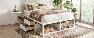 English Elm King Platform Bed Six Storage Drawers No Box Spring Minimalist Scandinavian Bedroom White LP000146AAK