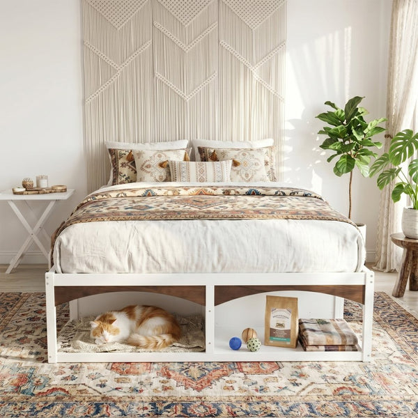 English Elm King Platform Bed Six Storage Drawers No Box Spring Minimalist Scandinavian Bedroom White LP000146AAK