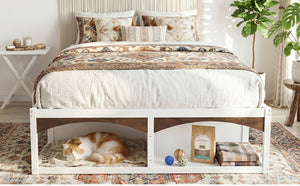 English Elm King Platform Bed Six Storage Drawers No Box Spring Minimalist Scandinavian Bedroom White LP000146AAK