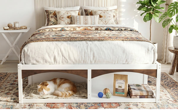 English Elm King Platform Bed Six Storage Drawers No Box Spring Minimalist Scandinavian Bedroom White LP000146AAK