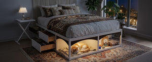 English Elm King Platform Bed Six Storage Drawers No Box Spring Minimalist Scandinavian Bedroom White LP000146AAK