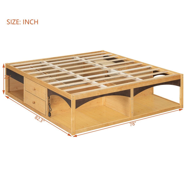 English Elm King Platform Bed Six Storage Drawers No Box Spring Minimalist Scandinavian Bedroom Natural LP000146AAN