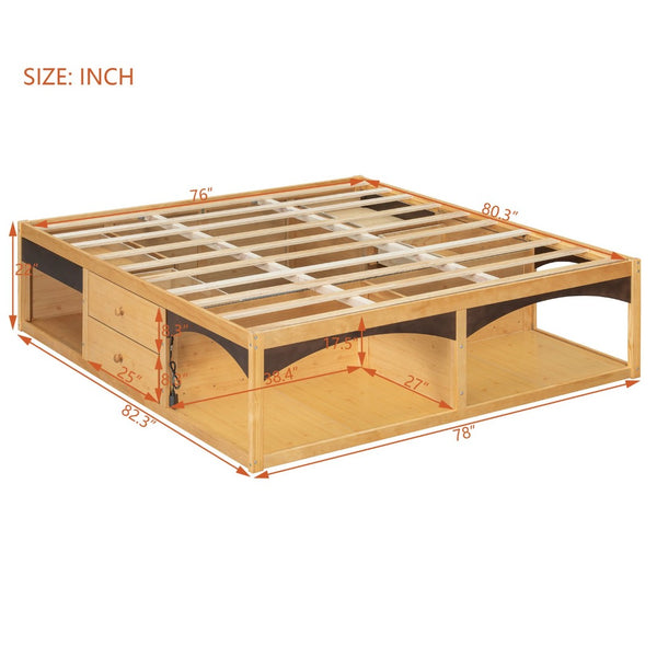English Elm King Platform Bed Six Storage Drawers No Box Spring Minimalist Scandinavian Bedroom Natural LP000146AAN