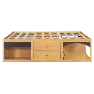 English Elm King Platform Bed Six Storage Drawers No Box Spring Minimalist Scandinavian Bedroom Natural LP000146AAN