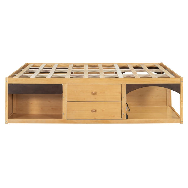 English Elm King Platform Bed Six Storage Drawers No Box Spring Minimalist Scandinavian Bedroom Natural LP000146AAN