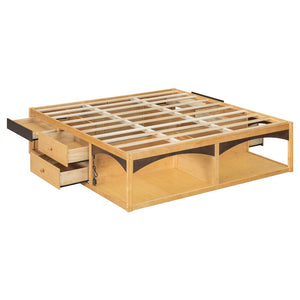 English Elm King Platform Bed Six Storage Drawers No Box Spring Minimalist Scandinavian Bedroom Natural LP000146AAN