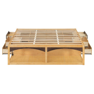 English Elm King Platform Bed Six Storage Drawers No Box Spring Minimalist Scandinavian Bedroom Natural LP000146AAN