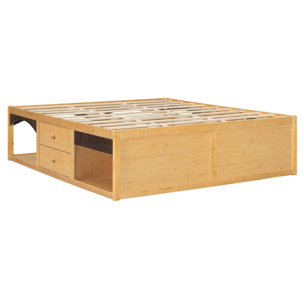 English Elm King Platform Bed Six Storage Drawers No Box Spring Minimalist Scandinavian Bedroom Natural LP000146AAN