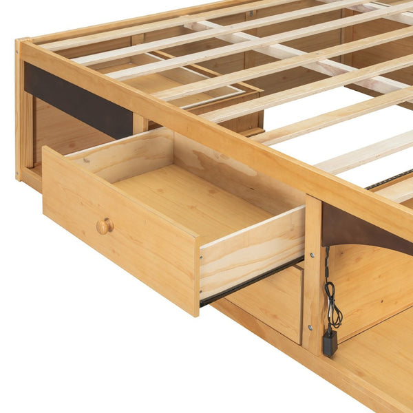 English Elm King Platform Bed Six Storage Drawers No Box Spring Minimalist Scandinavian Bedroom Natural LP000146AAN