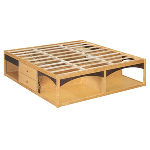 English Elm King Platform Bed Six Storage Drawers No Box Spring Minimalist Scandinavian Bedroom Natural LP000146AAN