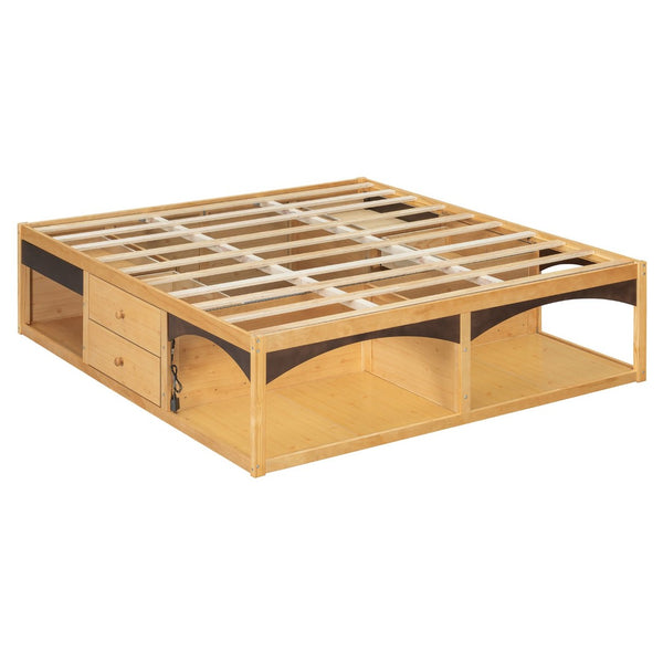 English Elm King Platform Bed Six Storage Drawers No Box Spring Minimalist Scandinavian Bedroom Natural LP000146AAN