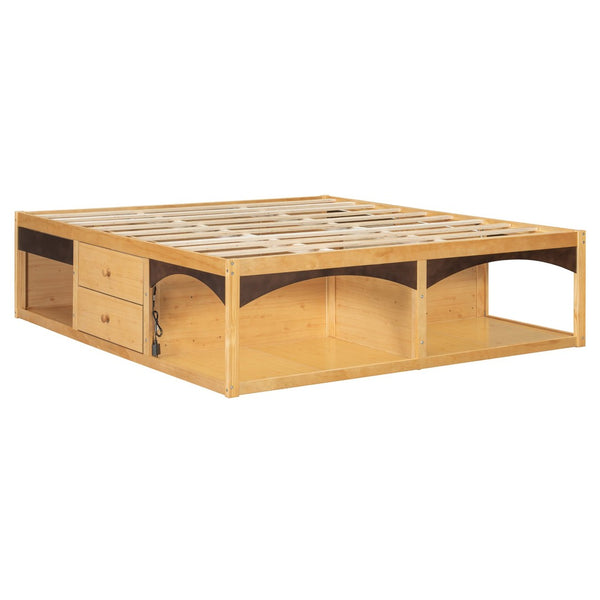 English Elm King Platform Bed Six Storage Drawers No Box Spring Minimalist Scandinavian Bedroom Natural LP000146AAN