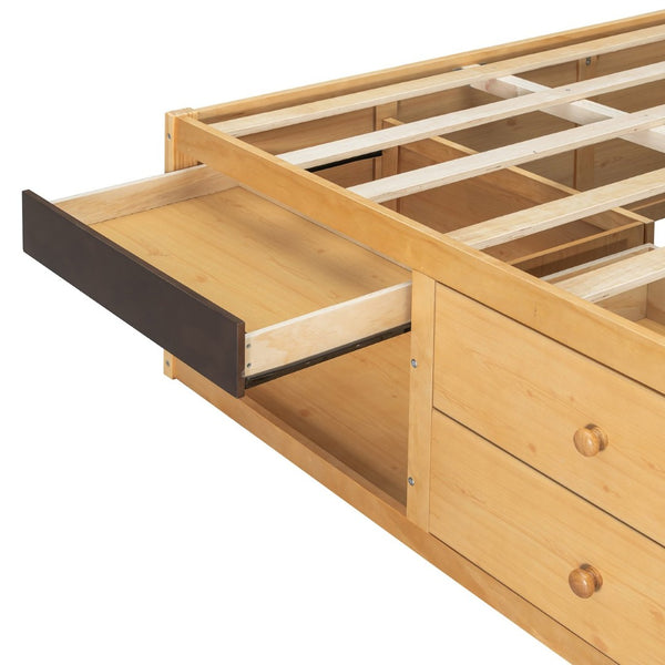 English Elm King Platform Bed Six Storage Drawers No Box Spring Minimalist Scandinavian Bedroom Natural LP000146AAN