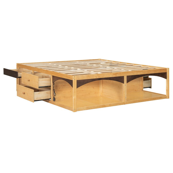 English Elm King Platform Bed Six Storage Drawers No Box Spring Minimalist Scandinavian Bedroom Natural LP000146AAN