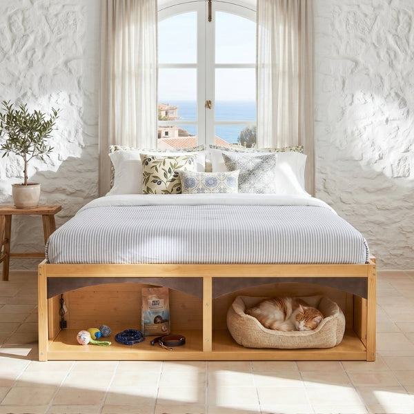 English Elm King Platform Bed Six Storage Drawers No Box Spring Minimalist Scandinavian Bedroom Natural LP000146AAN