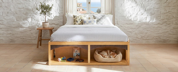 English Elm King Platform Bed Six Storage Drawers No Box Spring Minimalist Scandinavian Bedroom Natural LP000146AAN