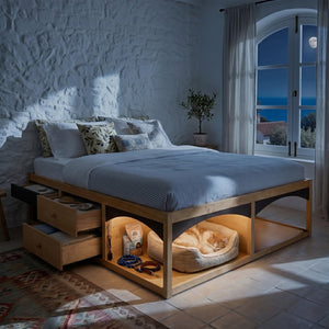 English Elm King Platform Bed Six Storage Drawers No Box Spring Minimalist Scandinavian Bedroom Natural LP000146AAN