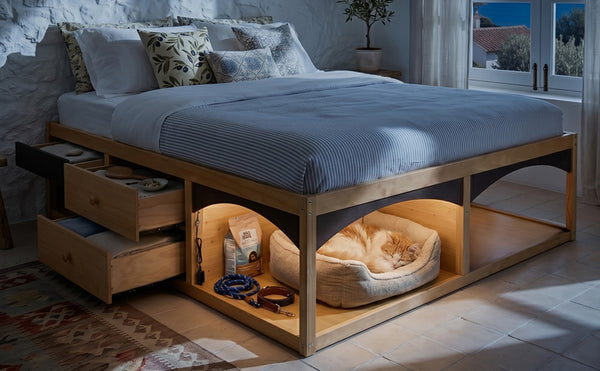 English Elm King Platform Bed Six Storage Drawers No Box Spring Minimalist Scandinavian Bedroom Natural LP000146AAN