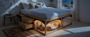 English Elm King Platform Bed Six Storage Drawers No Box Spring Minimalist Scandinavian Bedroom Natural LP000146AAN