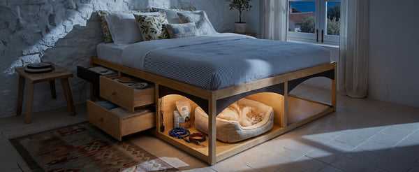 English Elm King Platform Bed Six Storage Drawers No Box Spring Minimalist Scandinavian Bedroom Natural LP000146AAN