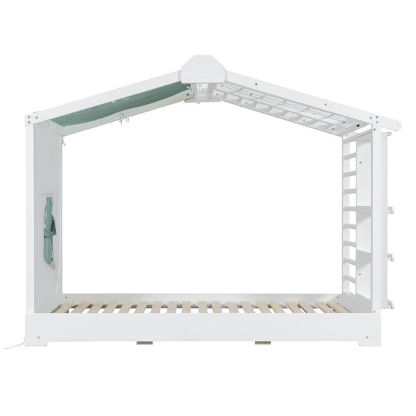 English Elm Twin Pine House Bed with Pull Out Trundle Built in Shelf and Tent for Kids White LP000149AAK