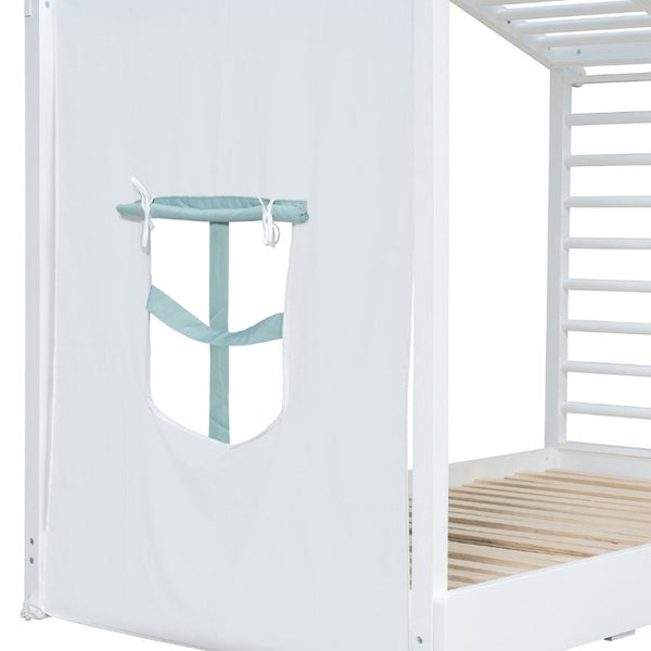 English Elm Twin Pine House Bed with Pull Out Trundle Built in Shelf and Tent for Kids White LP000149AAK