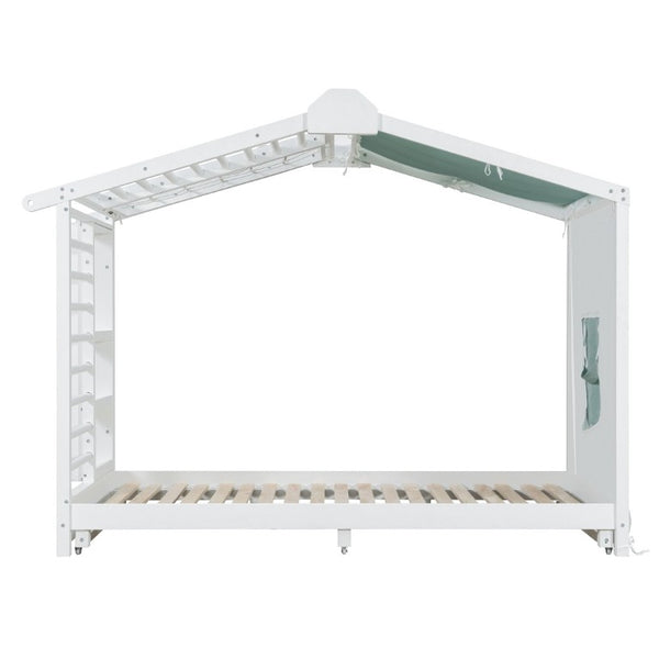 English Elm Twin Pine House Bed with Pull Out Trundle Built in Shelf and Tent for Kids White LP000149AAK