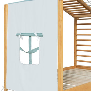 English Elm Twin Pine House Bed with Pull Out Trundle Built in Shelf and Tent for Kids Natural LP000149AAN