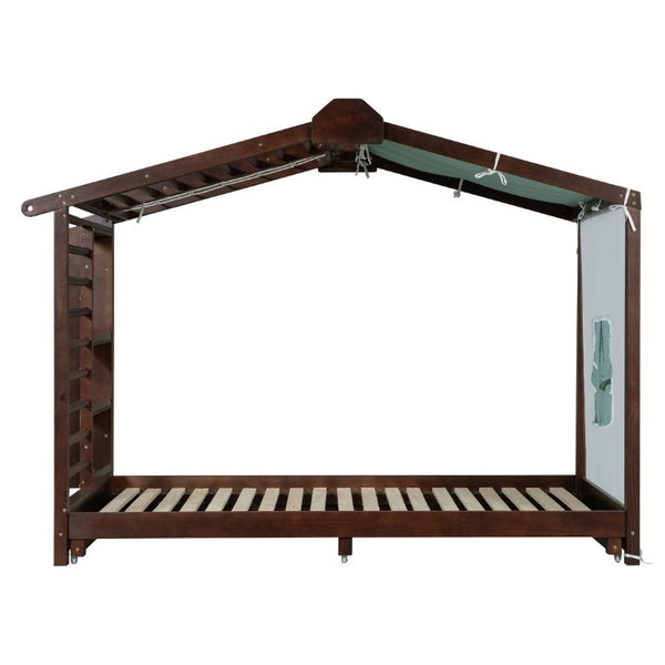 English Elm Twin Pine House Bed with Pull Out Trundle Built in Shelf and Tent for Kids Espresso LP000149AAP